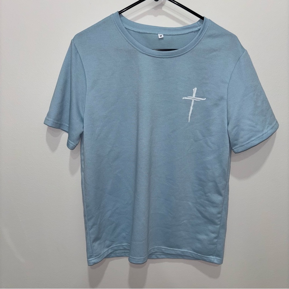 Light‎ Blue Men's T-Shirt with Cross Design